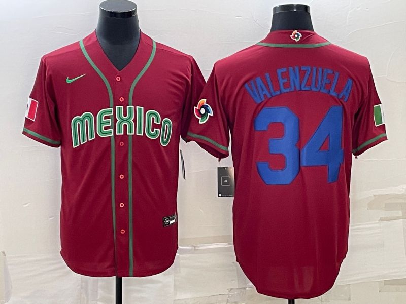 Men 2023 World Cub Mexico 34 Valenzuela Red Nike MLB Jersey17